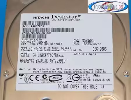 Disco duro Hitachi Deskstar T7K500 SATA II 500 GB Disco duro Hitachi Deskstar T7K500 SATA II 500 GB