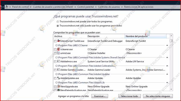 Control parental listado programas