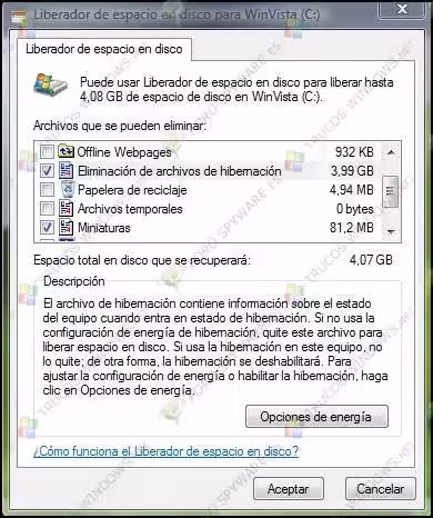 Liberador espacio en disco