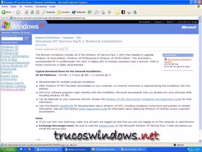 Instalar SP1 cambiando número de serie al Windows XP