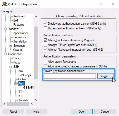 Imagen importar clave para Conectar SSH usando PuTTy