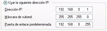 IP, máscara de subred y puerta enlace