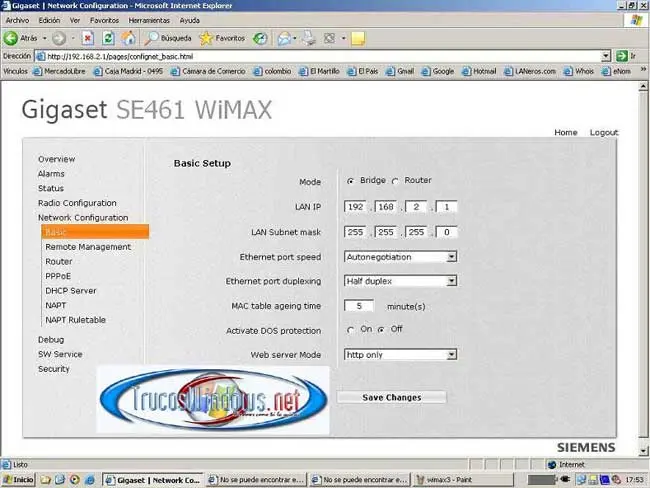 Configuración del Router Wimax Gigaset SE 461 Dirección privada