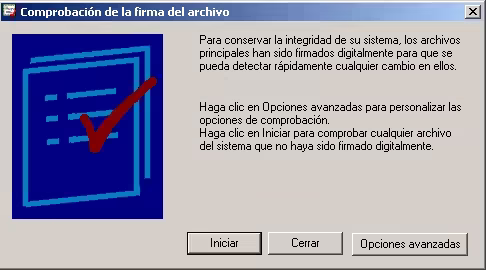 utilidades Comprobación de la firma del archivo 