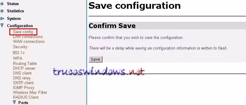 Configuration / save config - Xavi Wireless x7768r